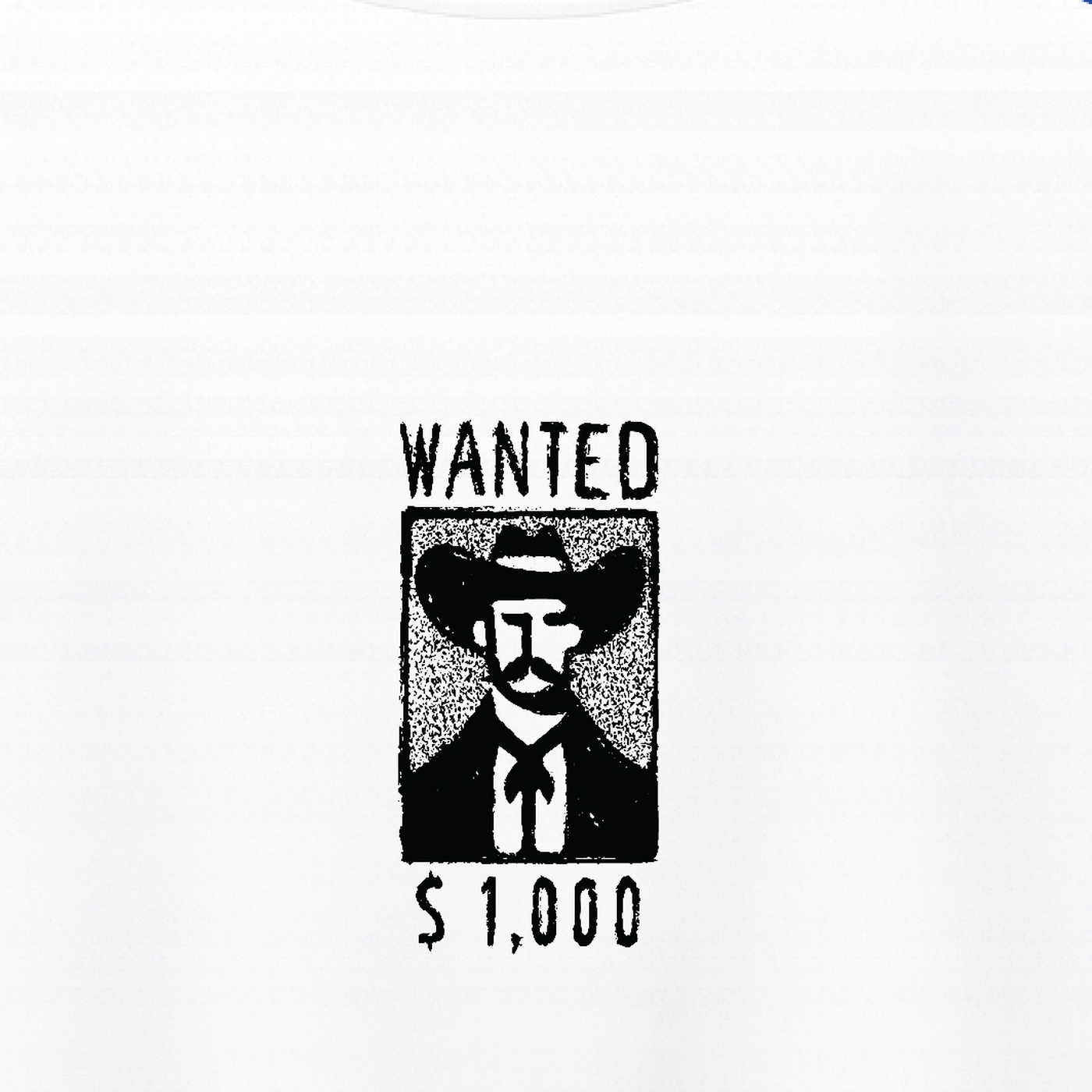 نمای نزدیک طرح تیشرت سفید طرح Wanted